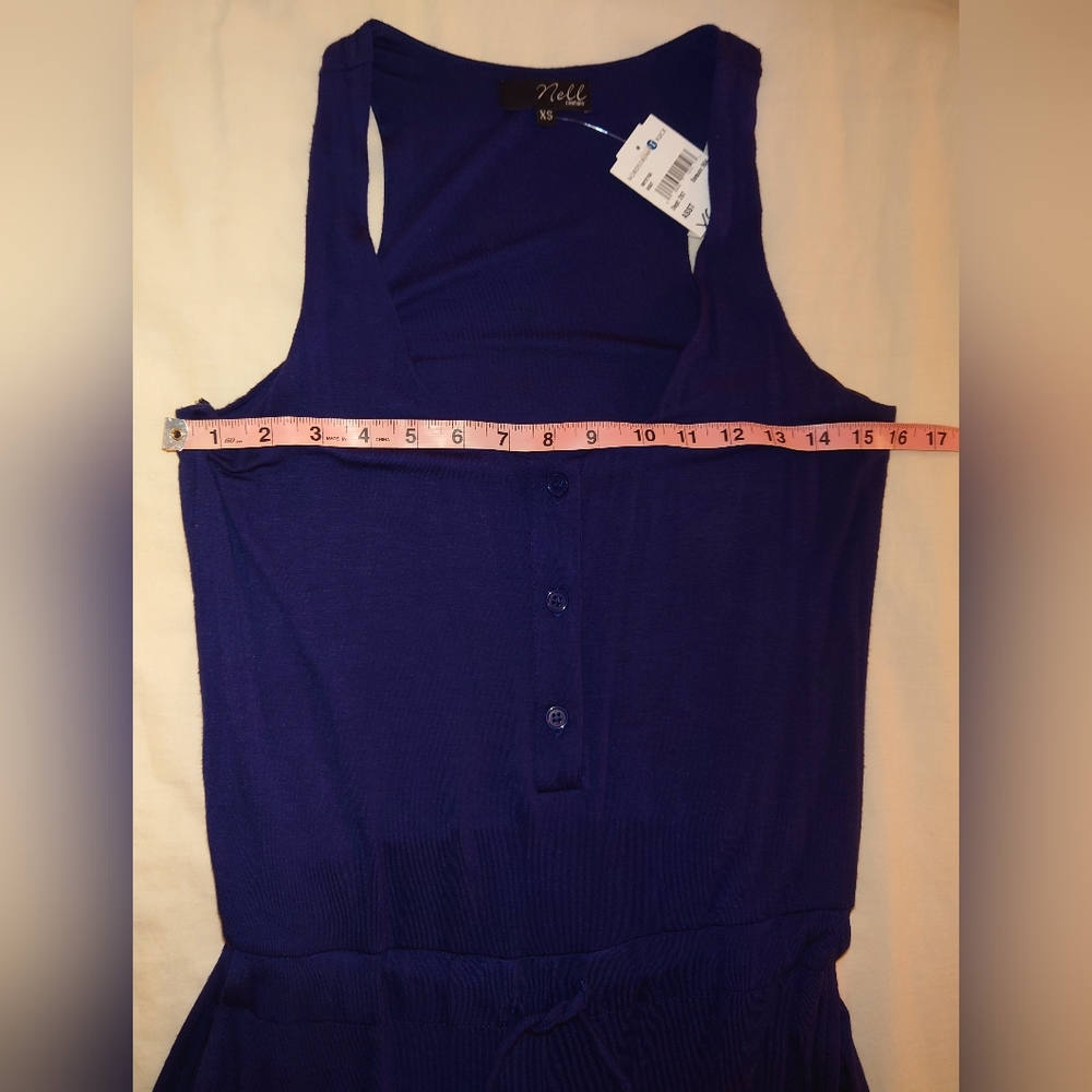 NWT Navy Blue NELL COUTURE Soft Jersey Knit Drawstring Racerback Jumpsuit  XS 2 - Picture 10 of 14